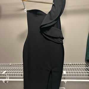 One shoulder black cocktail dress